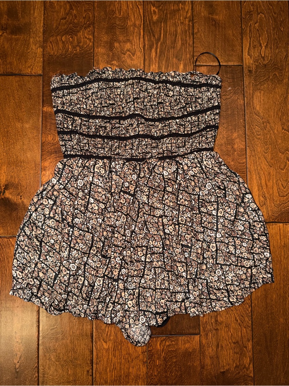 Free People Black Floral Strapless Romper